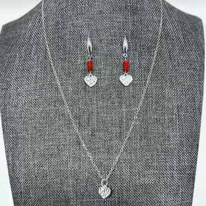 L-O-V-E Heart Crystal & Coral Necklace and Earring Set