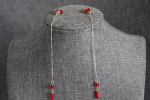 Ibukun Coral and Swarovski threader Earrings